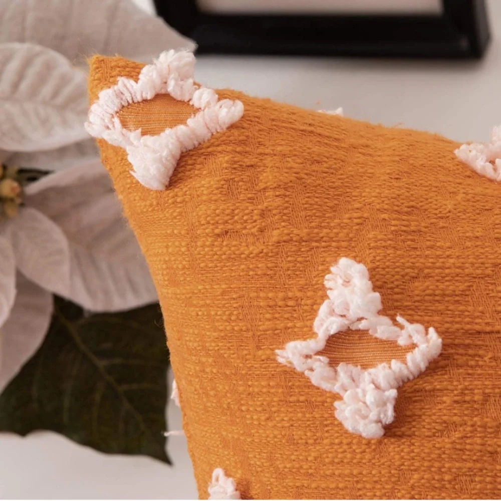 Luxe Home | Boho Chic Tangerine & White Embroidered Jacquard Throw Pillow Covers